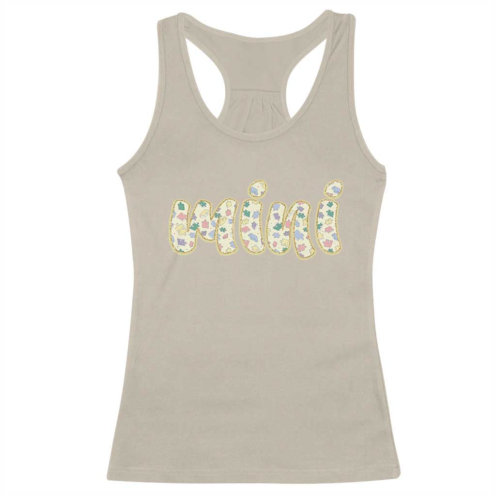 Autism Mini Racerback Tank Top Autism Awareness Mental Health Puzzle Glitter Print