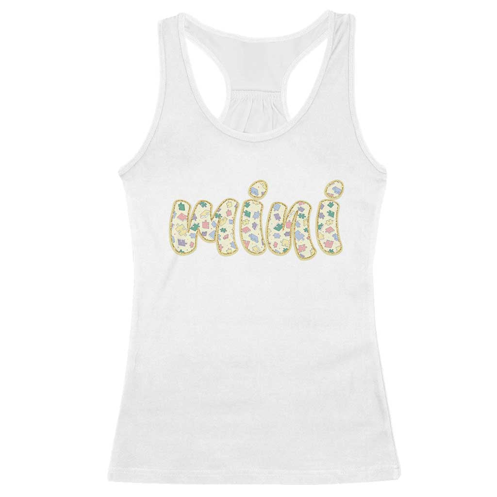Autism Mini Racerback Tank Top Autism Awareness Mental Health Puzzle Glitter Print