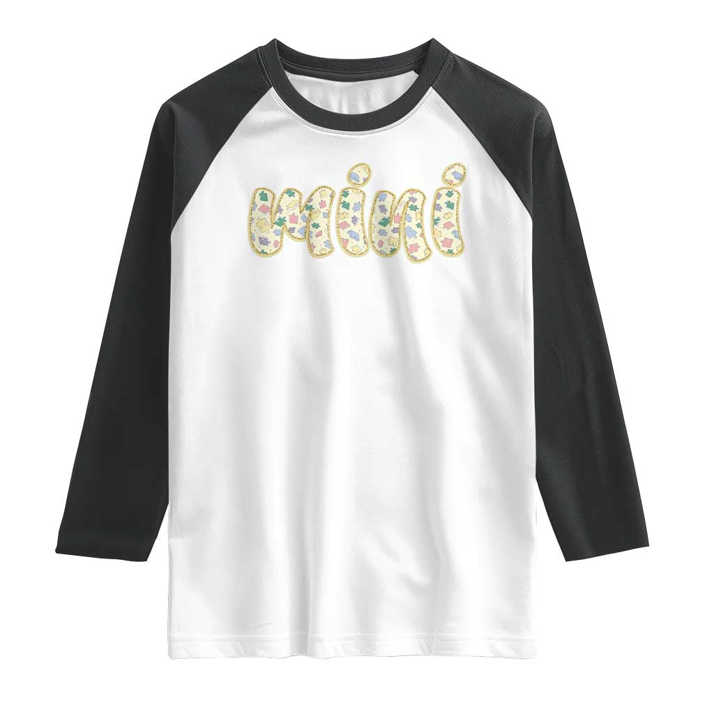 Autism Mini Raglan Shirt Autism Awareness Mental Health Puzzle Glitter Print