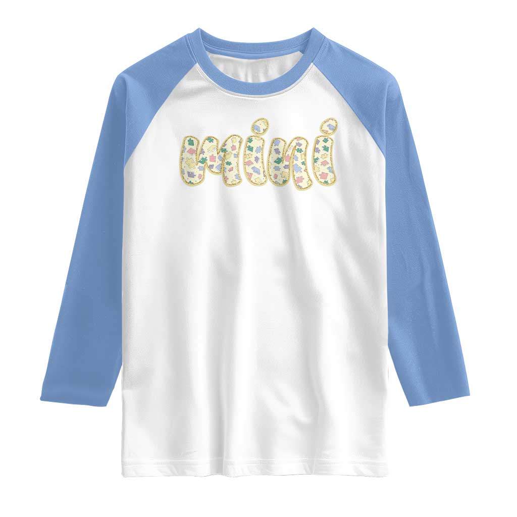 Autism Mini Raglan Shirt Autism Awareness Mental Health Puzzle Glitter Print