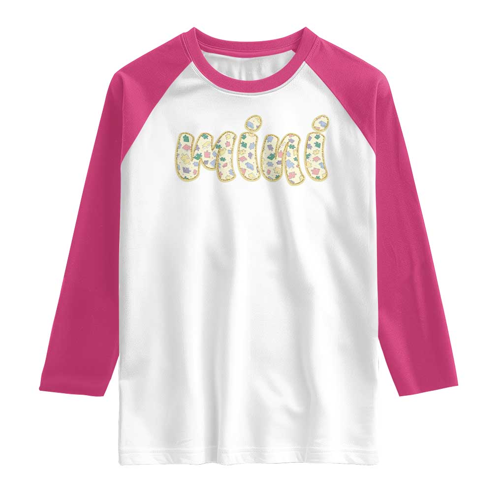 Autism Mini Raglan Shirt Autism Awareness Mental Health Puzzle Glitter Print
