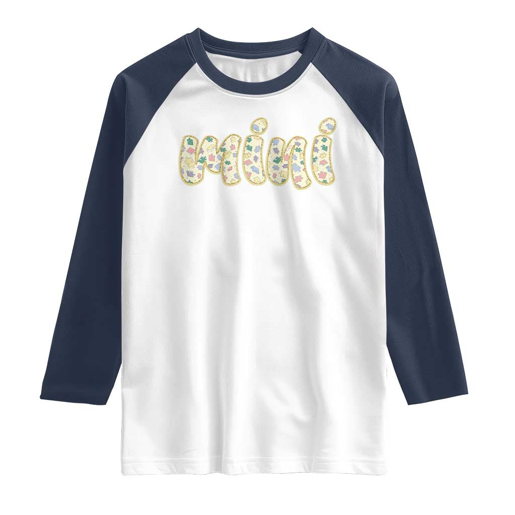 Autism Mini Raglan Shirt Autism Awareness Mental Health Puzzle Glitter Print