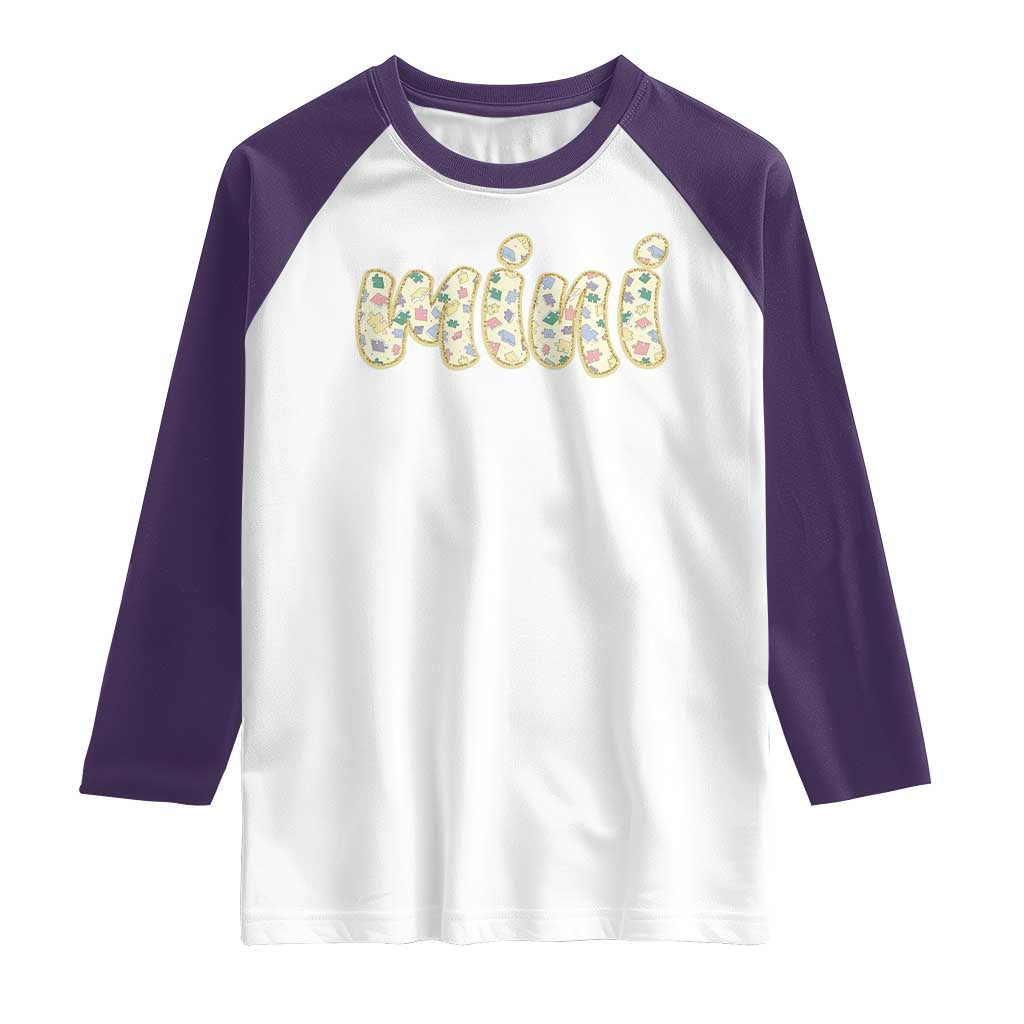 Autism Mini Raglan Shirt Autism Awareness Mental Health Puzzle Glitter Print