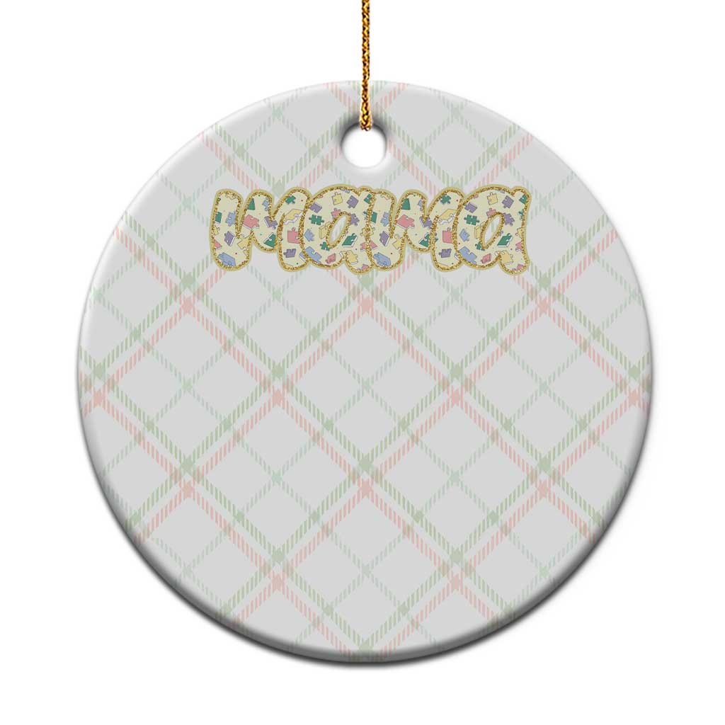 Autism Mama Ceramic Ornament Autism Awareness Mental Health Puzzle Glitter Print
