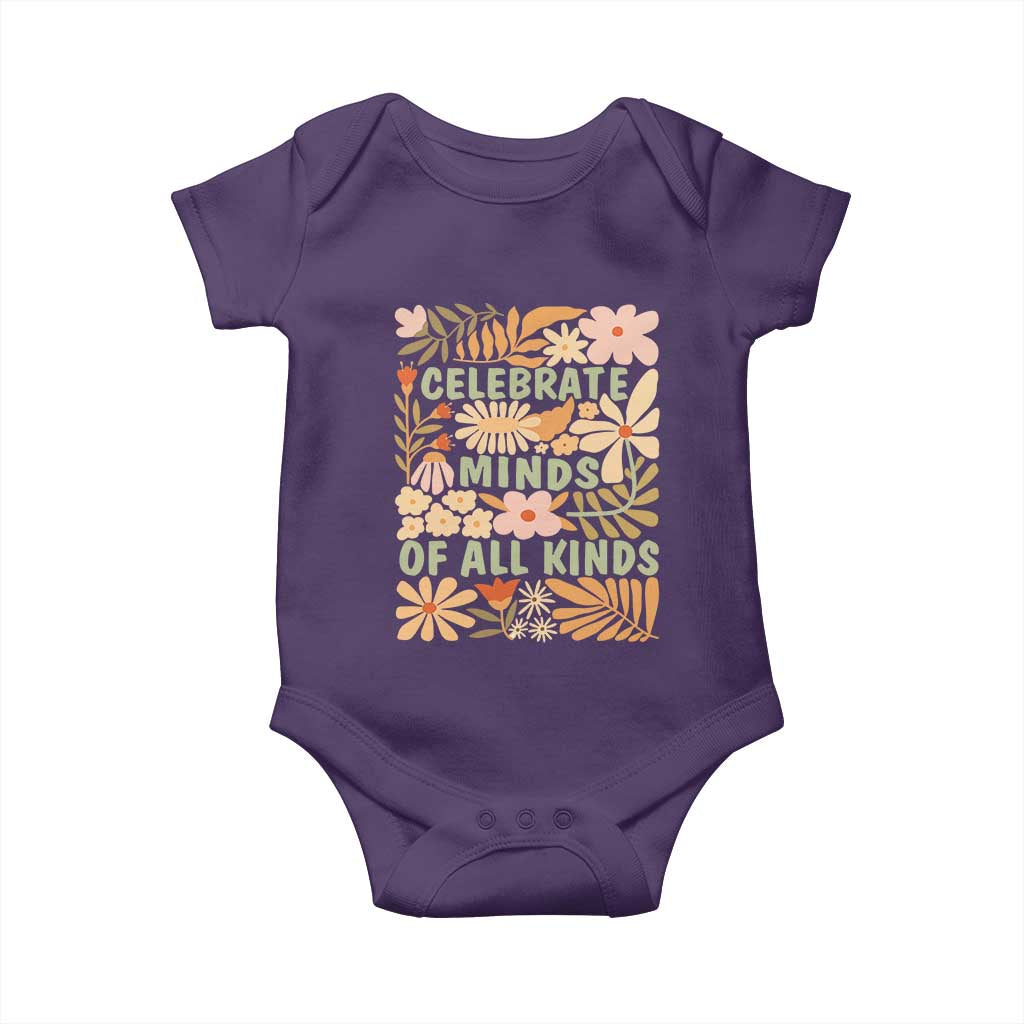 Celebrate Minds Of All Kinds Baby Onesie Autism Awareness Inspirational Quote Flowers