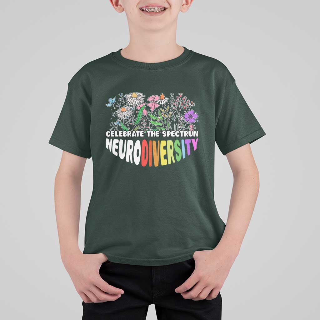 Celebrate The Spectrum Neurodiversity T Shirt For Kid Flower Autism Awareness ASD ADHD