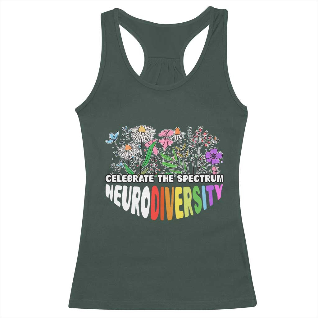 Celebrate The Spectrum Neurodiversity Racerback Tank Top Flower Autism Awareness ASD ADHD