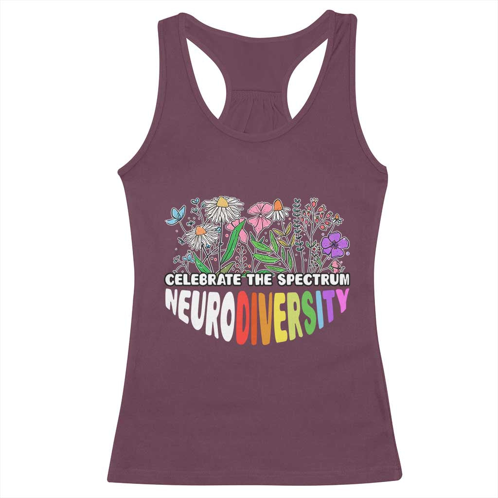 Celebrate The Spectrum Neurodiversity Racerback Tank Top Flower Autism Awareness ASD ADHD