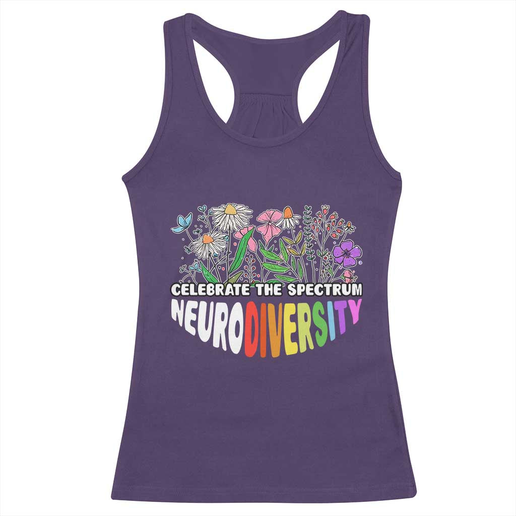 Celebrate The Spectrum Neurodiversity Racerback Tank Top Flower Autism Awareness ASD ADHD