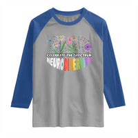Celebrate The Spectrum Neurodiversity Raglan Shirt Flower Autism Awareness ASD ADHD