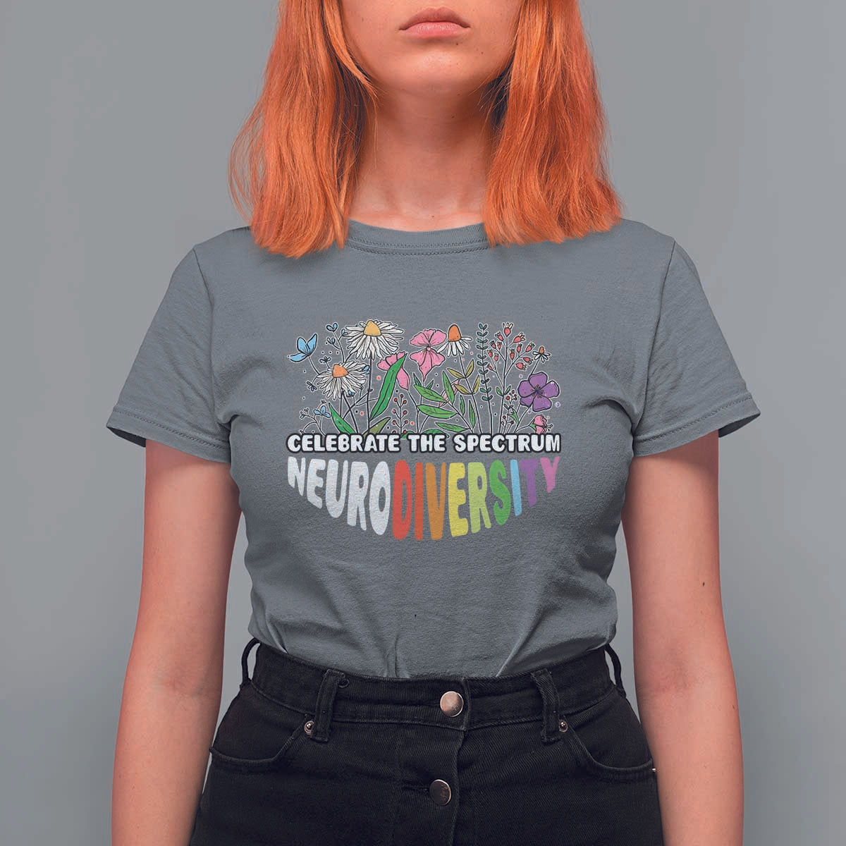 Celebrate The Spectrum Neurodiversity T Shirt For Women Flower Autism Awareness ASD ADHD