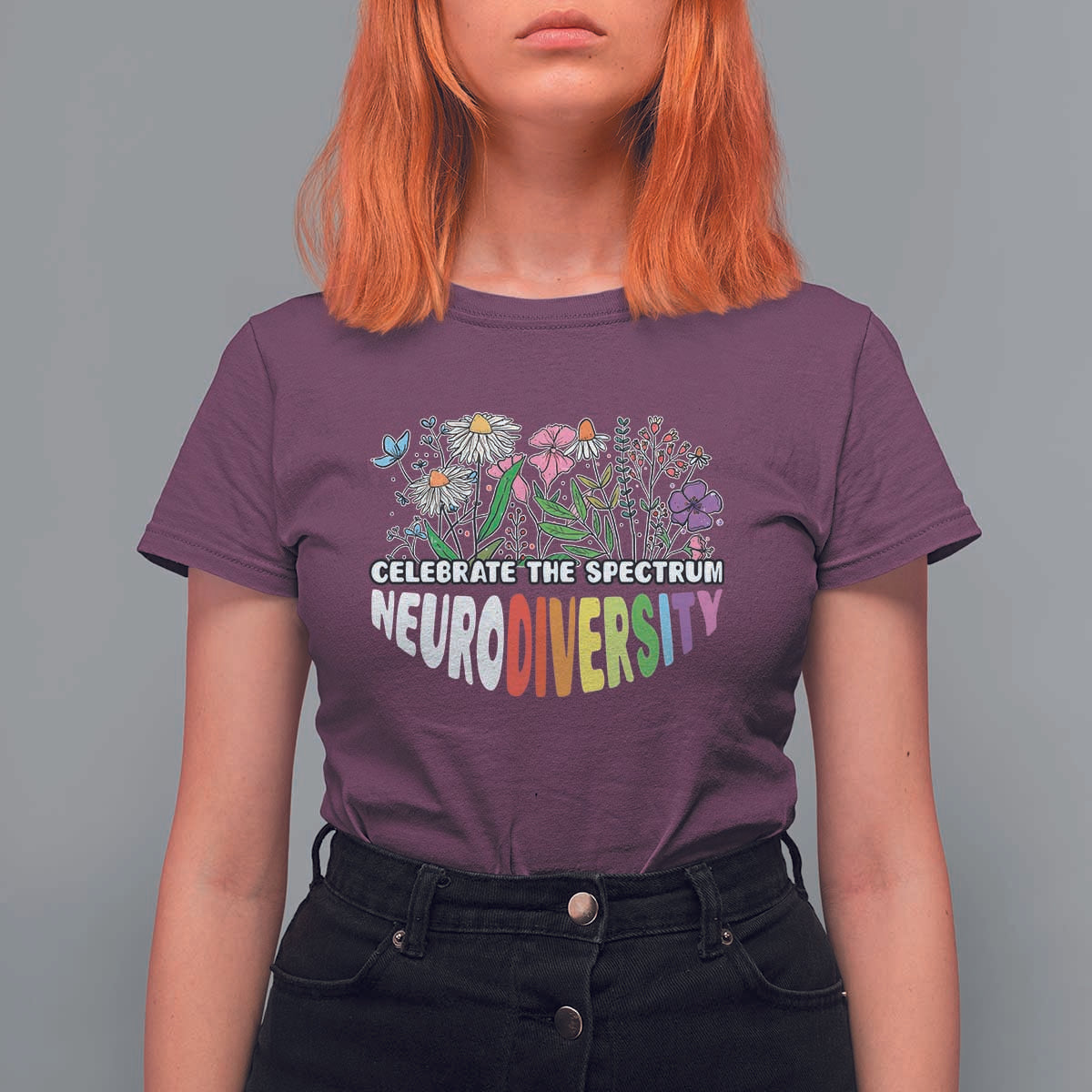 Celebrate The Spectrum Neurodiversity T Shirt For Women Flower Autism Awareness ASD ADHD