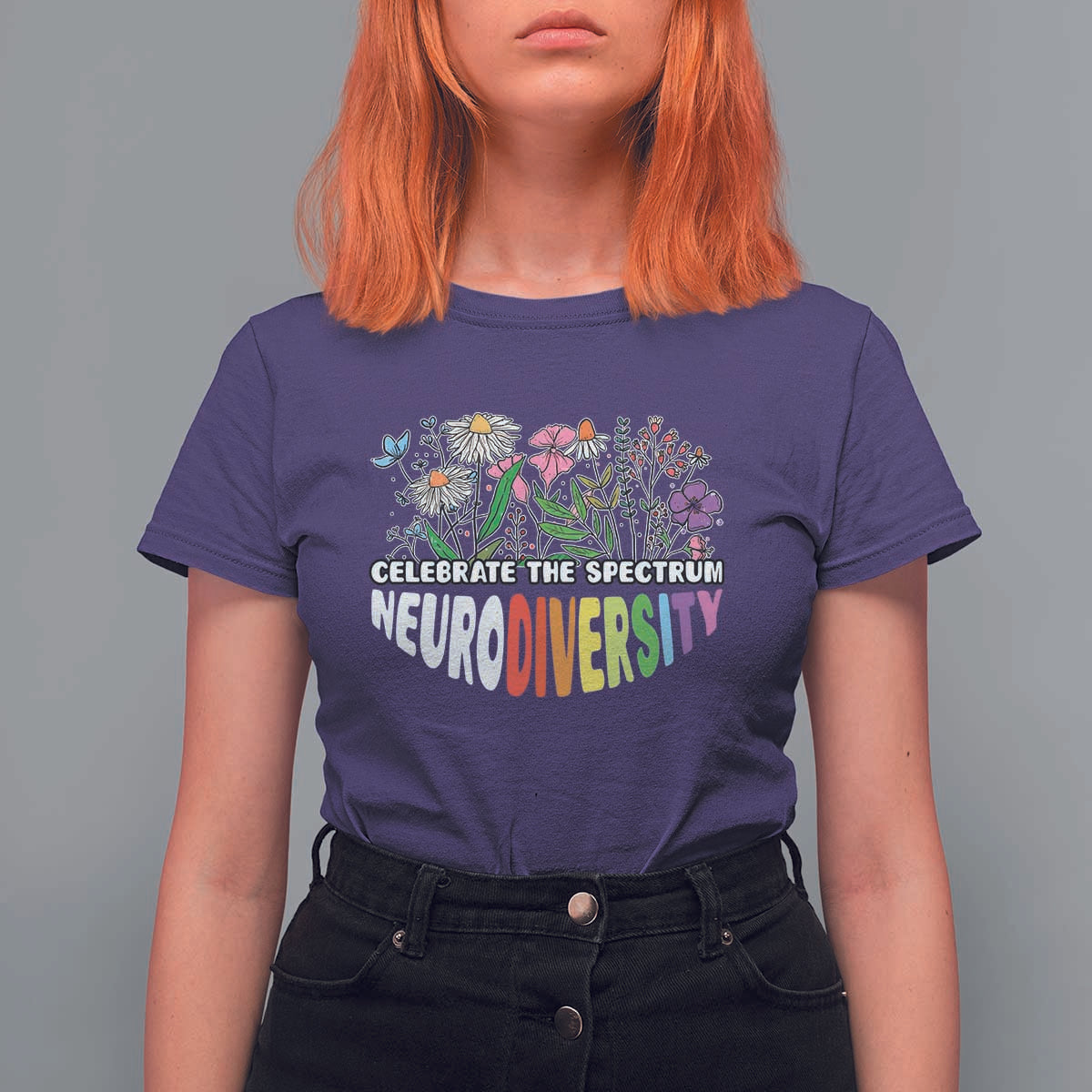 Celebrate The Spectrum Neurodiversity T Shirt For Women Flower Autism Awareness ASD ADHD