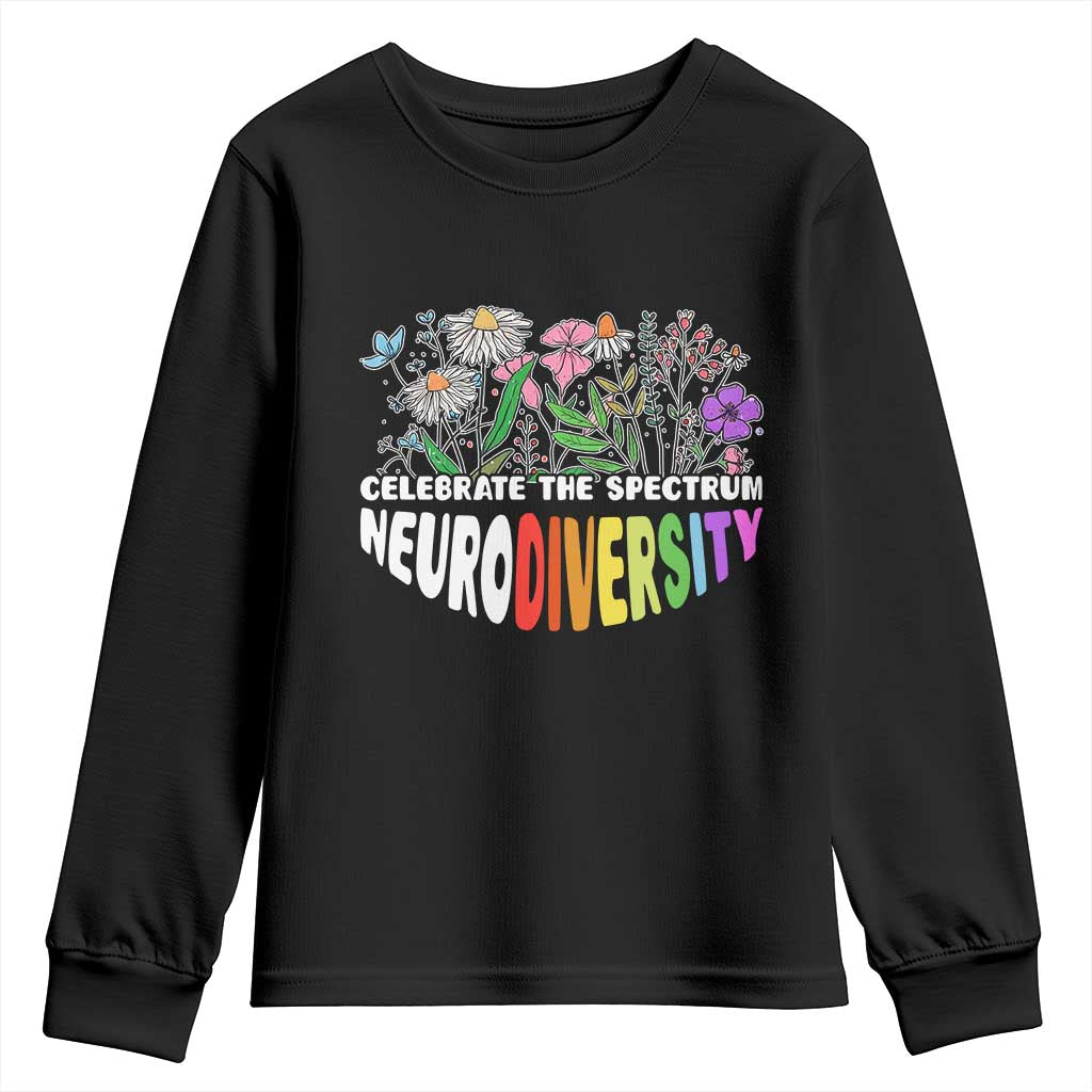 Celebrate The Spectrum Neurodiversity Youth Sweatshirt Flower Autism Awareness ASD ADHD