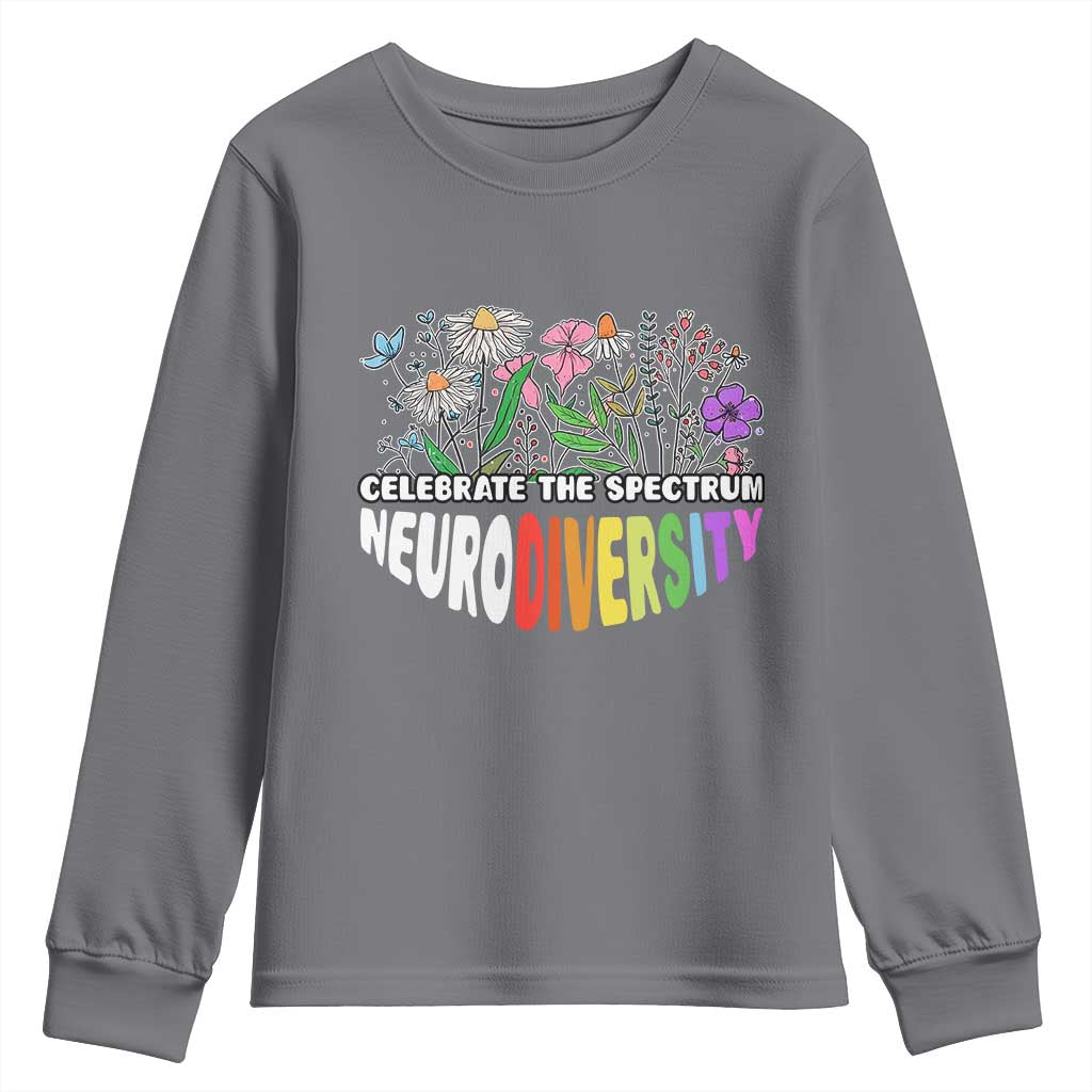 Celebrate The Spectrum Neurodiversity Youth Sweatshirt Flower Autism Awareness ASD ADHD