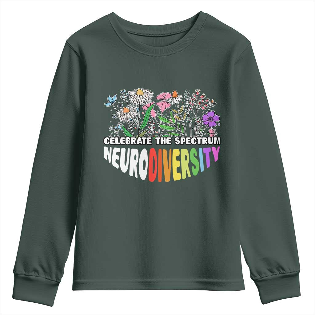 Celebrate The Spectrum Neurodiversity Youth Sweatshirt Flower Autism Awareness ASD ADHD