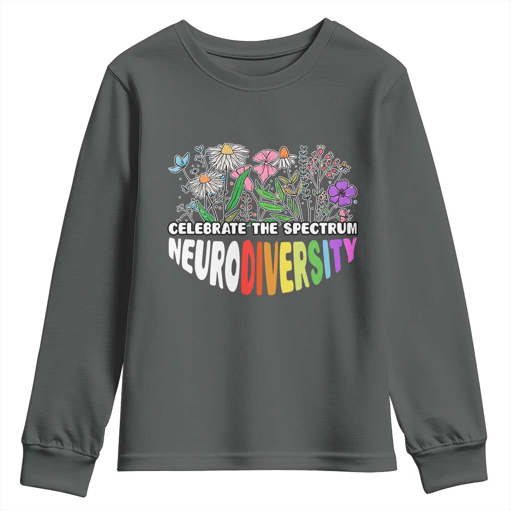 Celebrate The Spectrum Neurodiversity Youth Sweatshirt Flower Autism Awareness ASD ADHD