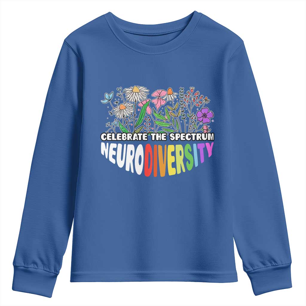 Celebrate The Spectrum Neurodiversity Youth Sweatshirt Flower Autism Awareness ASD ADHD