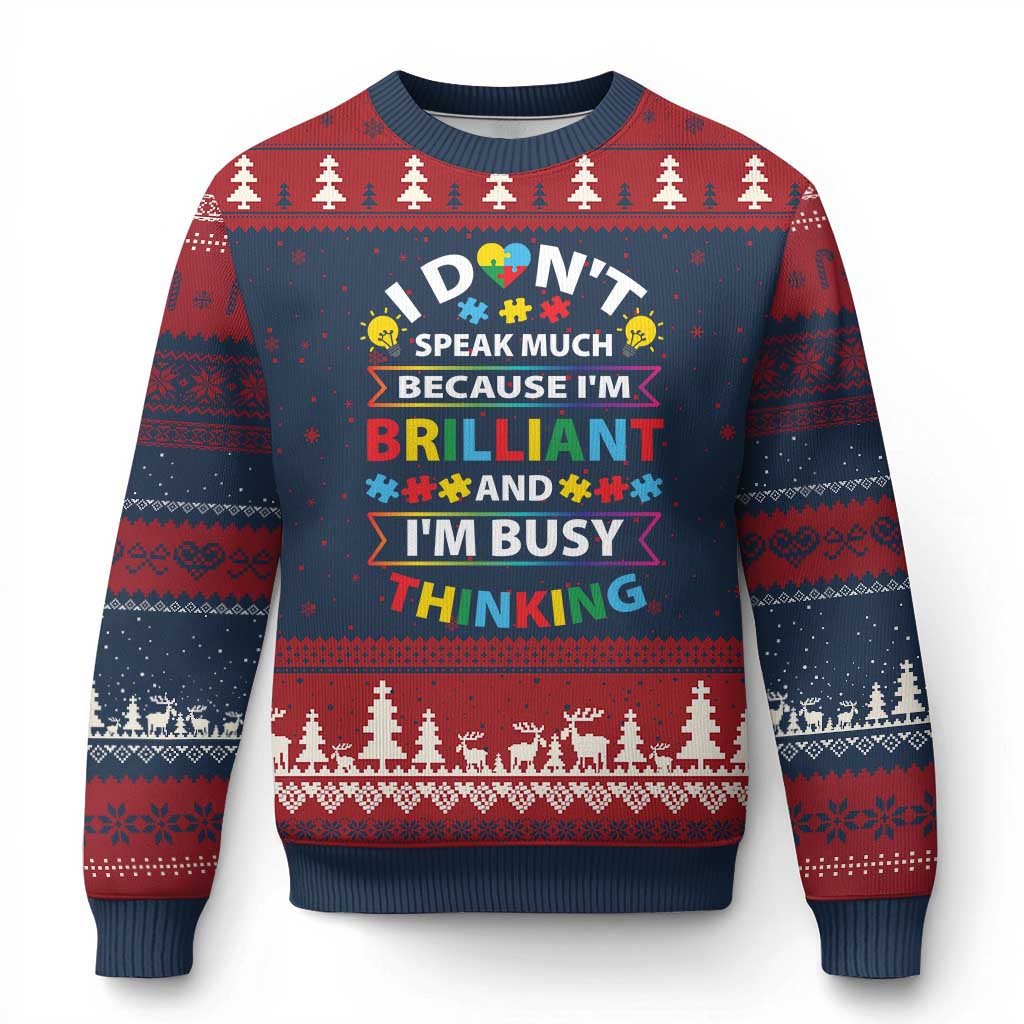 I Don't Speak Much Because I'm Brilliant And I'm Busy Thinking Ugly Christmas Sweater Autism Awareness Puzzle