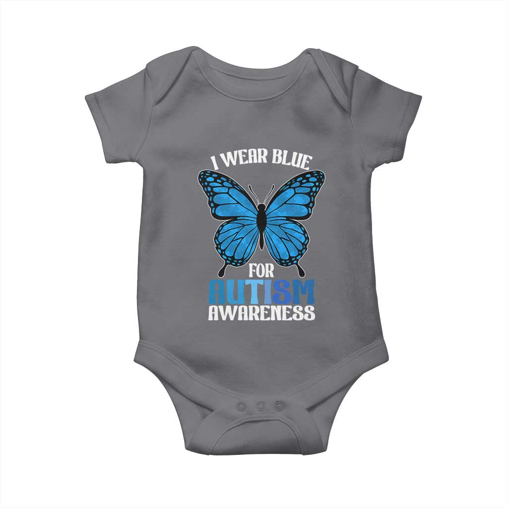 I Wear Blue For Autism Awareness Baby Onesie Blue Butterfly Puzzle Pieces