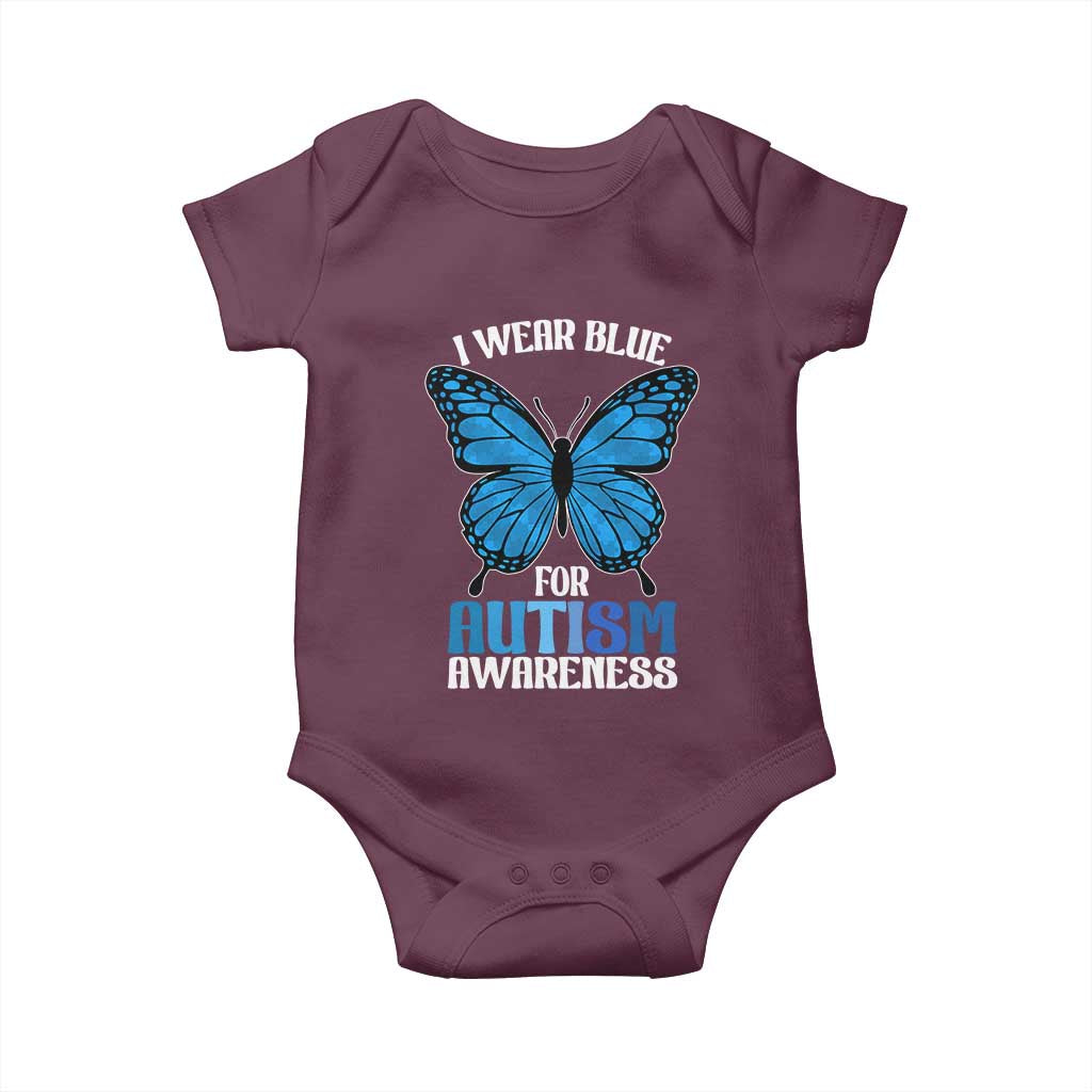 I Wear Blue For Autism Awareness Baby Onesie Blue Butterfly Puzzle Pieces
