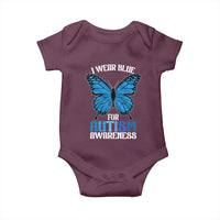 I Wear Blue For Autism Awareness Baby Onesie Blue Butterfly Puzzle Pieces