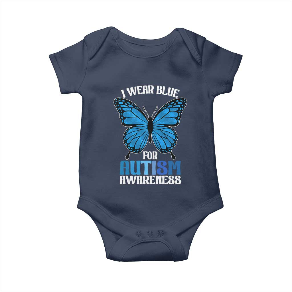 I Wear Blue For Autism Awareness Baby Onesie Blue Butterfly Puzzle Pieces
