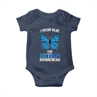 I Wear Blue For Autism Awareness Baby Onesie Blue Butterfly Puzzle Pieces