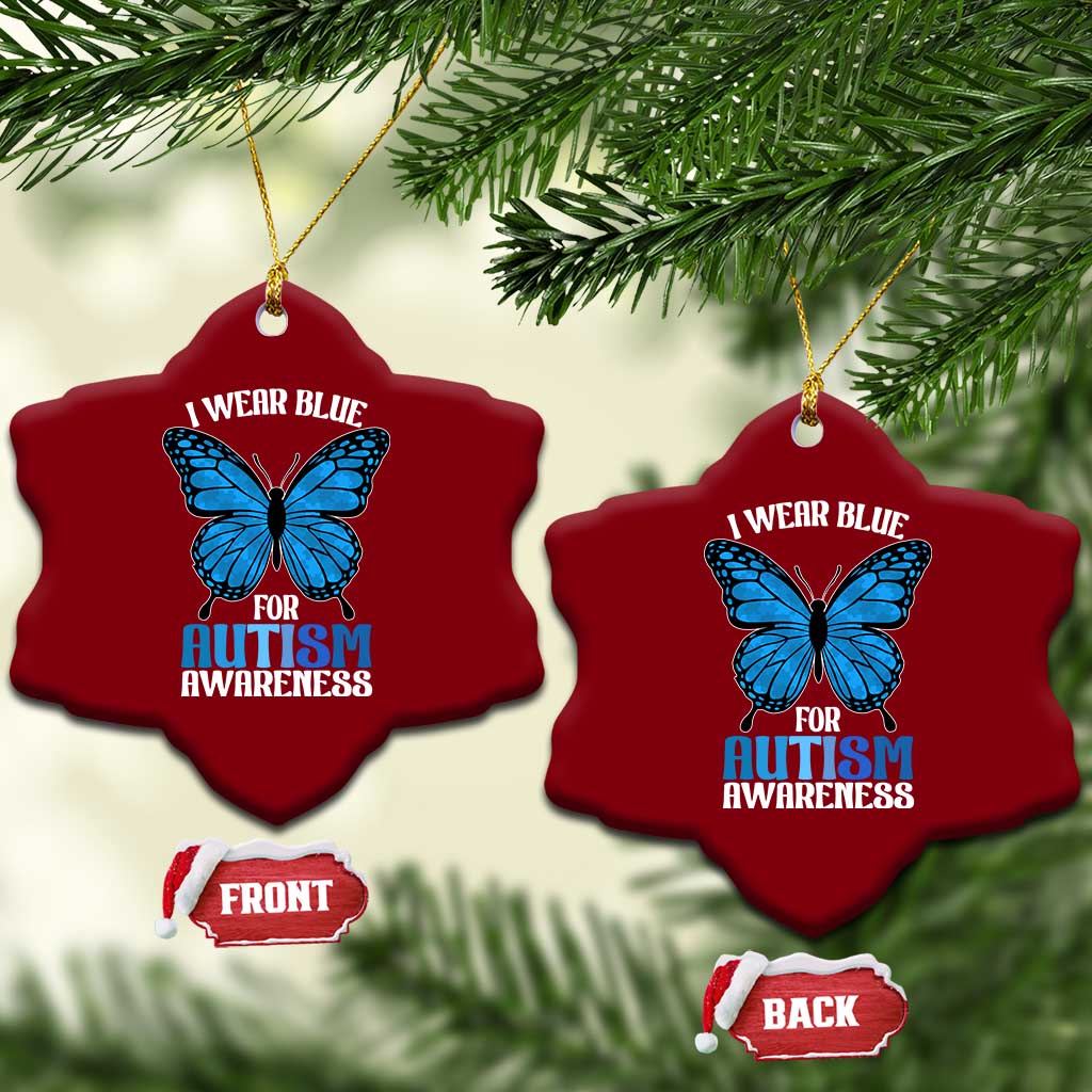 I Wear Blue For Autism Awareness Ceramic Ornament Blue Butterfly Puzzle Pieces