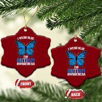 I Wear Blue For Autism Awareness Ceramic Ornament Blue Butterfly Puzzle Pieces
