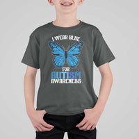 I Wear Blue For Autism Awareness T Shirt For Kid Blue Butterfly Puzzle Pieces
