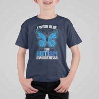 I Wear Blue For Autism Awareness T Shirt For Kid Blue Butterfly Puzzle Pieces