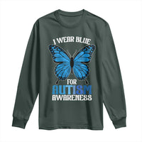 I Wear Blue For Autism Awareness Long Sleeve Shirt Blue Butterfly Puzzle Pieces