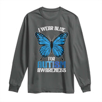 I Wear Blue For Autism Awareness Long Sleeve Shirt Blue Butterfly Puzzle Pieces