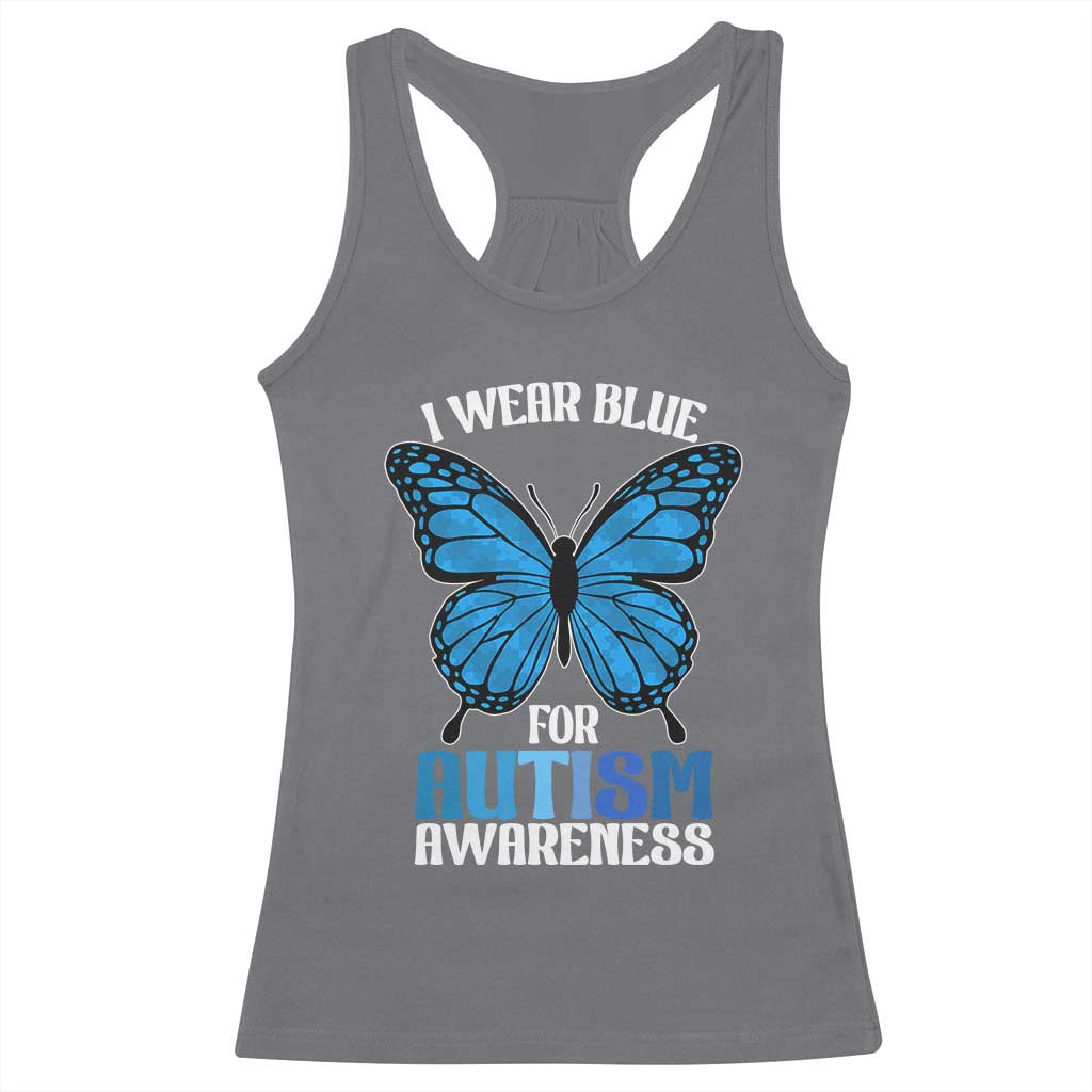 I Wear Blue For Autism Awareness Racerback Tank Top Blue Butterfly Puzzle Pieces