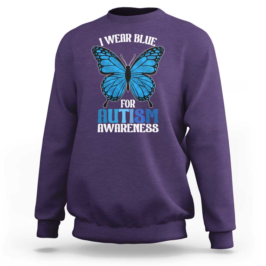 I Wear Blue For Autism Awareness Sweatshirt Blue Butterfly Puzzle Pieces