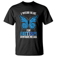 I Wear Blue For Autism Awareness T Shirt Blue Butterfly Puzzle Pieces