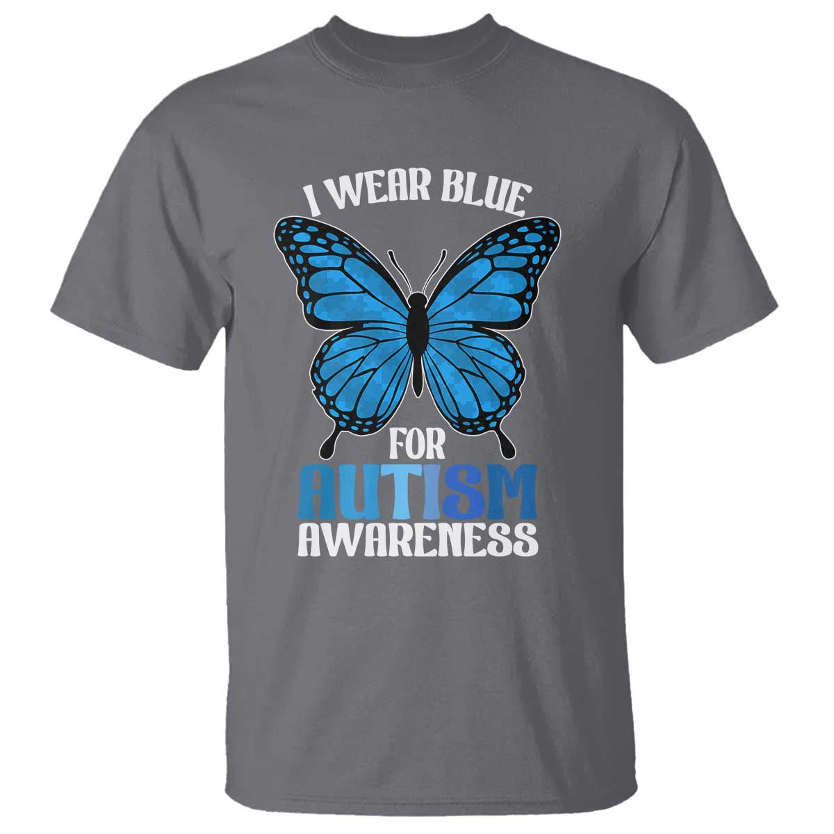 I Wear Blue For Autism Awareness T Shirt Blue Butterfly Puzzle Pieces