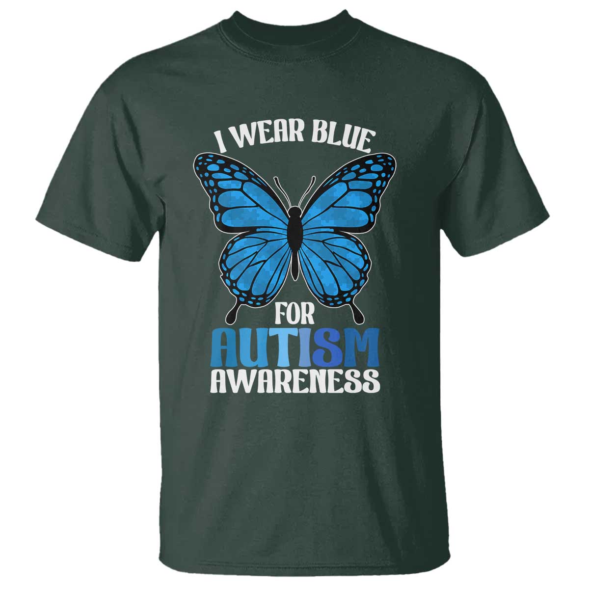 I Wear Blue For Autism Awareness T Shirt Blue Butterfly Puzzle Pieces