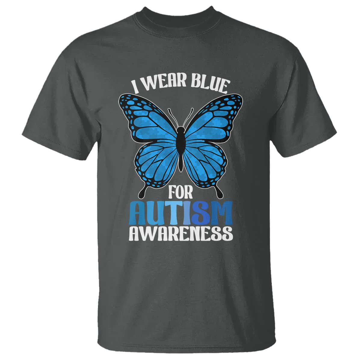 I Wear Blue For Autism Awareness T Shirt Blue Butterfly Puzzle Pieces