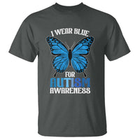 I Wear Blue For Autism Awareness T Shirt Blue Butterfly Puzzle Pieces