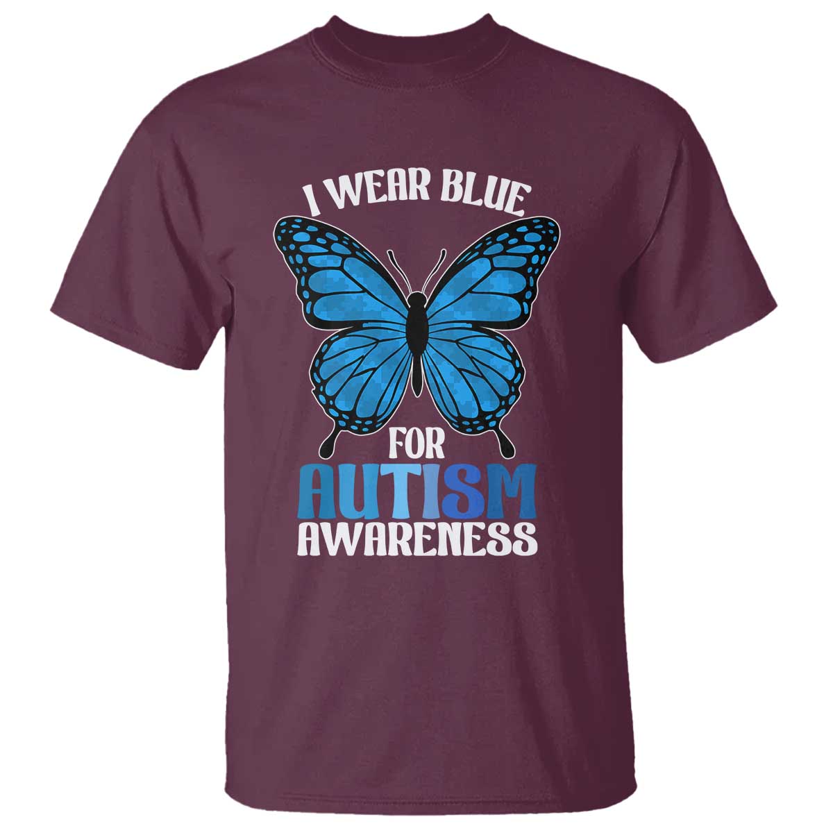 I Wear Blue For Autism Awareness T Shirt Blue Butterfly Puzzle Pieces