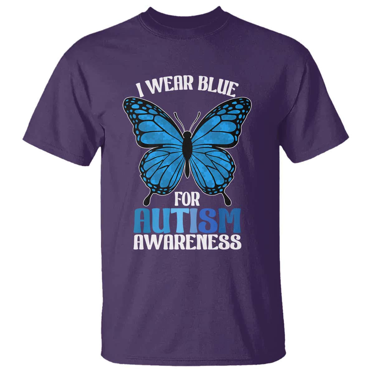 I Wear Blue For Autism Awareness T Shirt Blue Butterfly Puzzle Pieces
