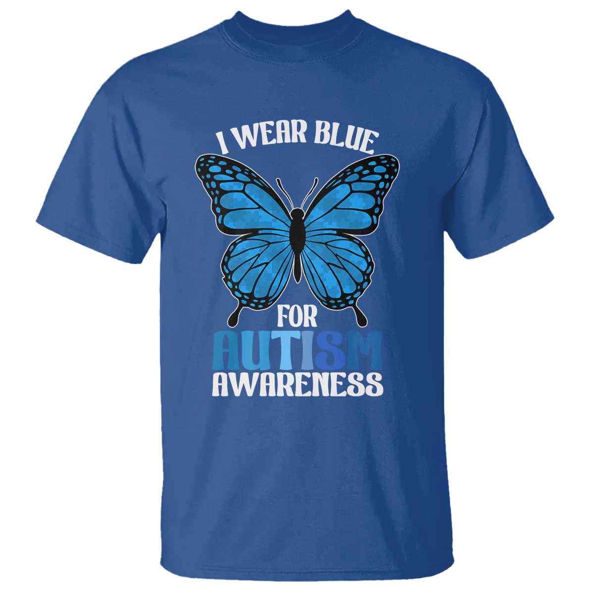 I Wear Blue For Autism Awareness T Shirt Blue Butterfly Puzzle Pieces