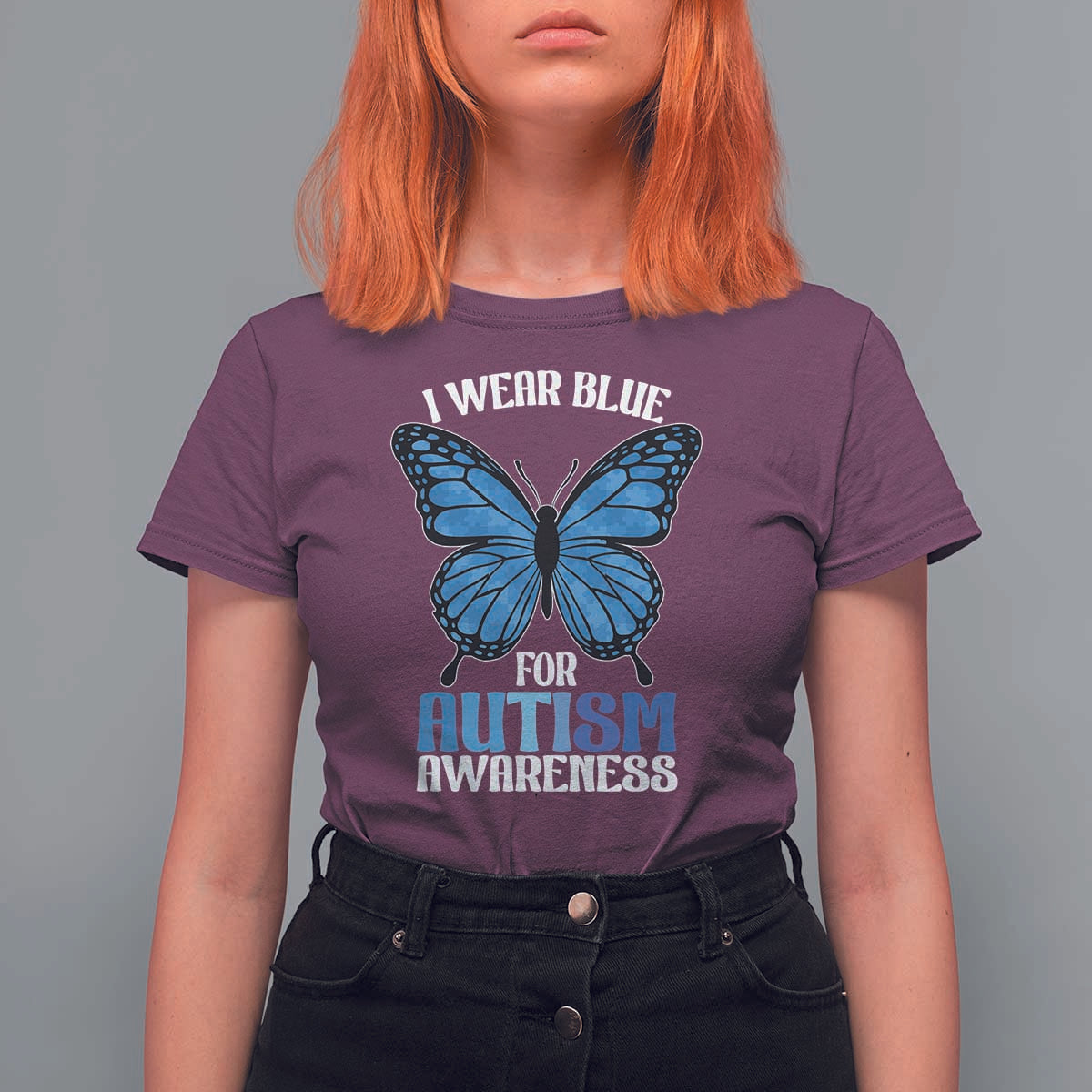 I Wear Blue For Autism Awareness T Shirt For Women Blue Butterfly Puzzle Pieces