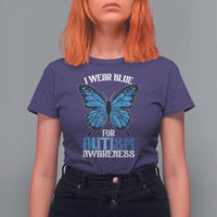 I Wear Blue For Autism Awareness T Shirt For Women Blue Butterfly Puzzle Pieces