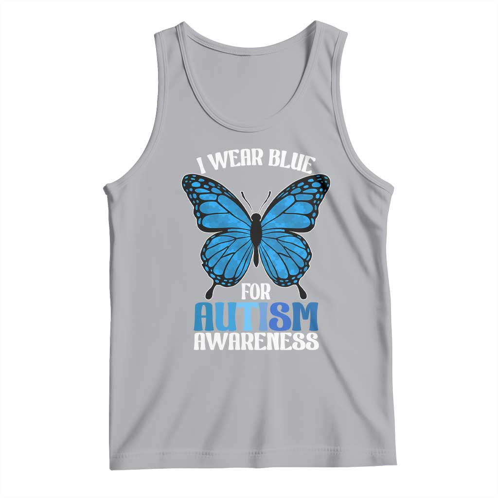I Wear Blue For Autism Awareness Tank Top Blue Butterfly Puzzle Pieces