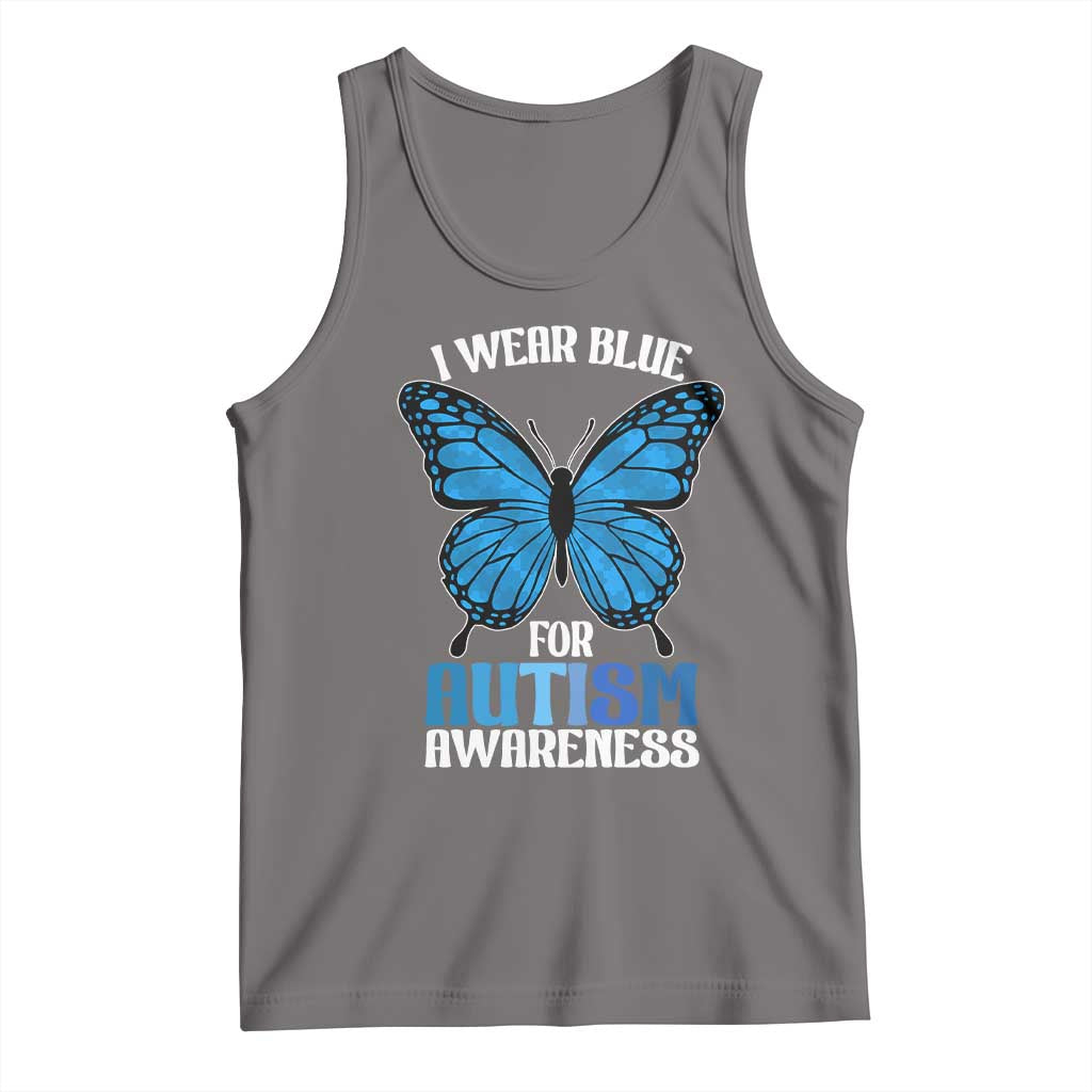 I Wear Blue For Autism Awareness Tank Top Blue Butterfly Puzzle Pieces