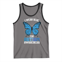 I Wear Blue For Autism Awareness Tank Top Blue Butterfly Puzzle Pieces