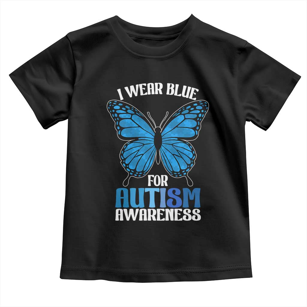I Wear Blue For Autism Awareness Toddler T Shirt Blue Butterfly Puzzle Pieces